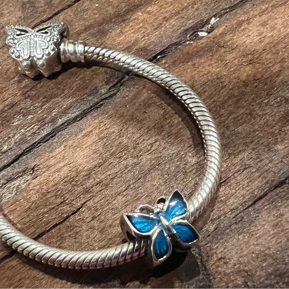 European 925 Silver Charm Blue Butterfly Enamel Spring Animal Fantasy